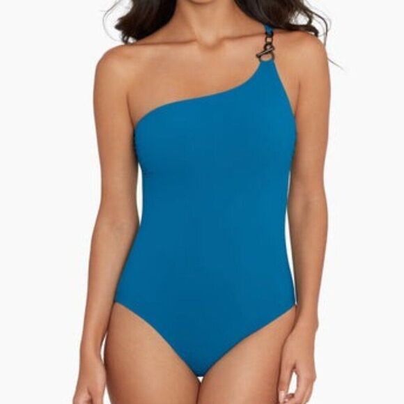 Amoressa By Miraclesuit Womens Pandora Elle Dorado One-shoulder One-piece Size 8 - Picture 1 of 14